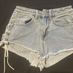 PacSun High Rise Lace Up Side Jean Shorts, Size 23